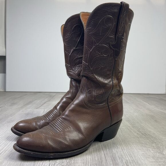 Lucchese Boots Brown Leather Western Cowboy Rodeo Mens Size 9.5 2E Wide W - Picture 1 of 14